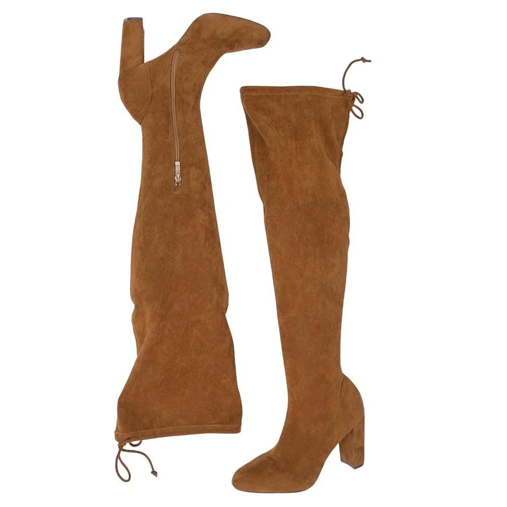 Women's Over The Knee Thigh High Boots Block Heel Brown Ultra‎ Suede Size 9